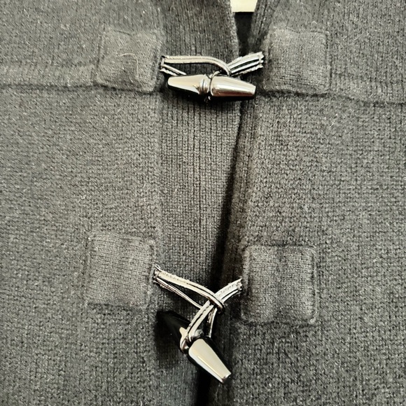 Lauren Ralph Lauren Women's 100% Lambs Wool Toggle Cardigan Sweater Black Hooded - Picture 3 of 6